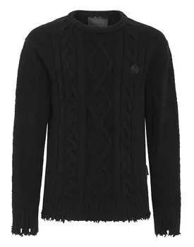 Пуловер из овечьей шерсти с круглым вырезом LS Skull&Bones Philipp Plein, черный