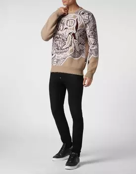 Пуловер из овечьей шерсти с круглым вырезом LS Skull Philipp Plein, бежевый
