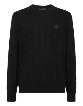 Пуловер из шелка/шерсти LS Monogram Philipp Plein, черный
