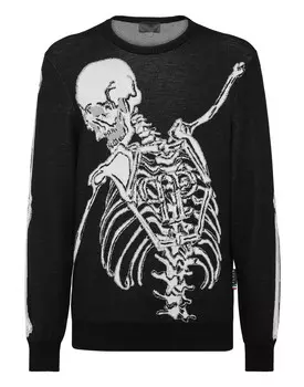 Пуловер из шерсти и хлопка с круглым вырезом LS Skull Philipp Plein, черный