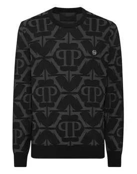 Пуловер из шерсти и шелка с круглым вырезом LS Chrome Philipp Plein, черный