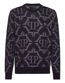Пуловер из шерсти и шелка с круглым вырезом LS Chrome Philipp Plein, цвет Dark Blue
