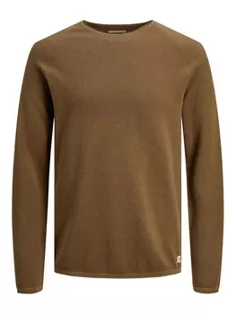 Пуловер Jack & Jones Rundhals Strick Langarm Sweater aus Baumwolle JJEHILL, цвет Mittelbraun
