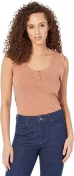 Пуловер Lilla P Ruffle Sleeve Scoop Neck Henley in Loose Knit Slub, цвет Carob