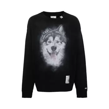Пуловер Maison Mihara Distressed Dog Printed Pullover, черный