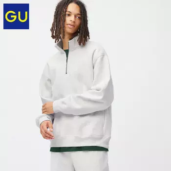 Пуловер мужской GU с воротником на молнии, светло-серый