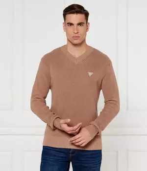 Пуловер мужской Guess Jeans с логотипом бренда, коричневый