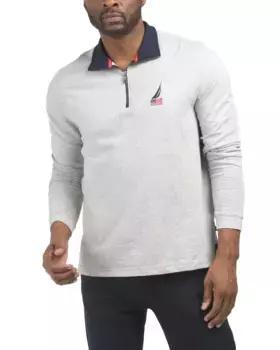 Пуловер на молнии из французского терри в четверть четверти Nautica, серый