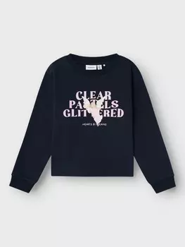 Пуловер name it Pullover Gummiprint Rundhals Loose Fit Lange rmel, синий