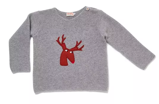 Пуловер Nyani Kaschmir Strick HUG ME CERVI mit Hirsch, цвет Grau meliert