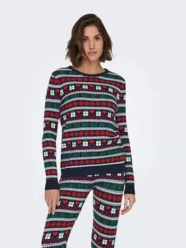 Пуловер ONLY Pullover, цвет Dunkelblau/Rot/Grn