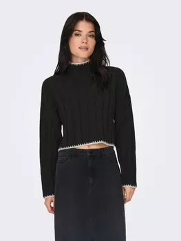 Пуловер ONLY Strickpullover gerippt Langarm kurz tiefe Schultern, черный