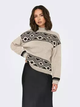 Пуловер ONLY Strickpullover Rundhals langarm tiefe Schultern, светло-коричневый