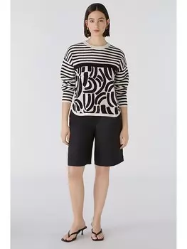 Пуловер Oui Pullover, черный/белый