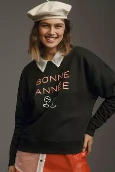 Пуловер Phthalo Ruth Bonne Annee Varsity с круглым вырезом, черный