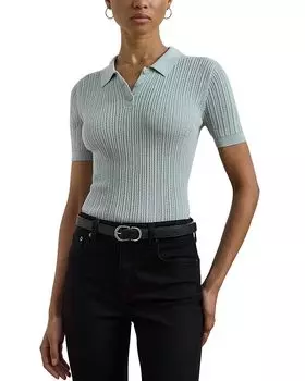 Пуловер-поло из хлопковой ажурной вязки Ralph Lauren, синий