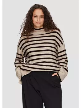 Пуловер QS Strick langarm, цвет beige-schwarz