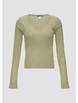 Пуловер QS Strick langarm, оливковый