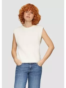 Пуловер QS Strickpullover kurzarm, кремовый