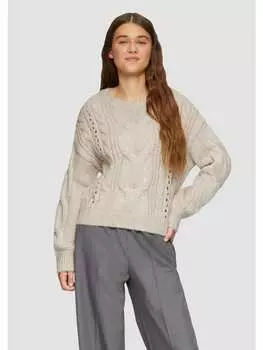 Пуловер QS Strickpullover langarm, бежевый