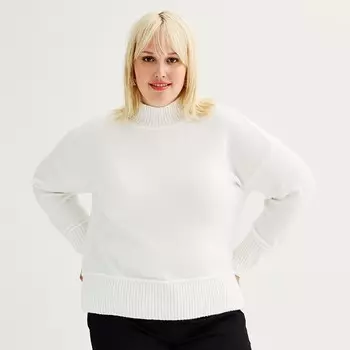 Пуловер размера плюс Nine West Свитер с воротником-стойкой, цвет White Knight