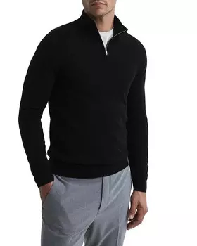 Пуловер REISS Blackhall Merino с воротником-воронкой и полумолнией, черный