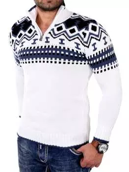 Пуловер RESLAD Strickpullover Troyer Norweger, белый