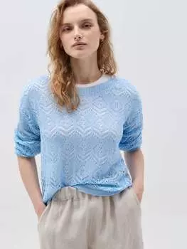 Пуловер с ажурным геометрическим переплетением Hybrid, цвет azure