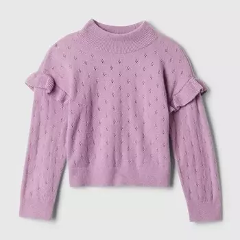 Пуловер с ажурным узором воротником-стойкой и оборками Gap, лиловый