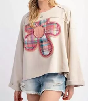 Пуловер с цветочным узором цвета экрю Easel, цвет ecru