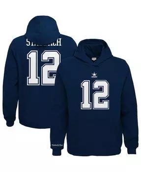 Пуловер с капюшоном Big Boys Navy Dallas Cowboys с именем и номером игрока в отставке Mitchell & Ness