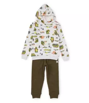 Пуловер с капюшоном и джоггерами Hurley Little Boys 2T-7 с длинными рукавами и медведем, комплект из 2 предметов, мультиколор