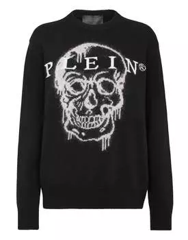 Пуловер с круглым вырезом LS Intarsia Skull PHILIPP PLEIN, черный