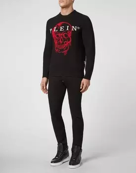 Пуловер с круглым вырезом LS Интарсия Череп Philipp Plein, черный