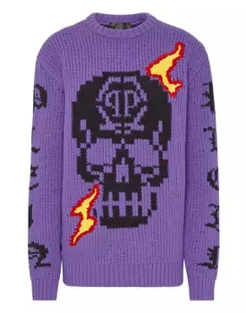 Пуловер с круглым вырезом LS Skull Philipp Plein, фиолетовый