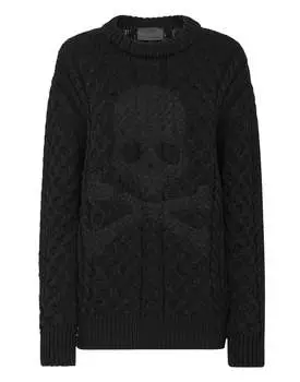 Пуловер с круглым вырезом LS Skull PHILIPP PLEIN, черный