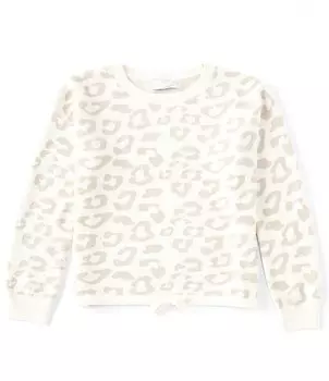 Пуловер с леопардовым принтом Barefoot Dreams для девочек 6–14 лет CosyChic Ultra Lite с длинными рукавами, животный принт
