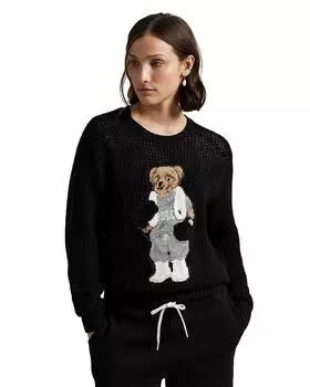 Пуловер с медведем Polo Bear из хлопка Ralph Lauren, черный