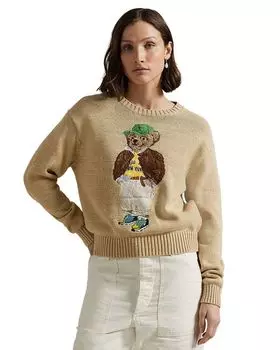 Пуловер с медведем Polo Bear из хлопка Ralph Lauren, коричневый/бежевый