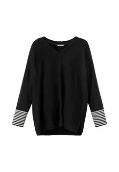 Пуловер с полосатыми манжетами Sheego, черный