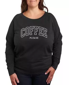Пуловер с рисунком Collegiate Coffee Please, футболка больших размеров Hybrid Apparel, черный