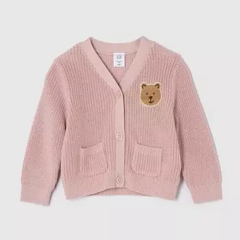 Пуловер с v-образным вырезом и нашивкой в виде плюшевого мишки из букле для новорожденного Gap, розовый
