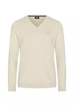 Пуловер с V-образным вырезом и вышивкой этикеток POLO SYLT, цвет Whisper White