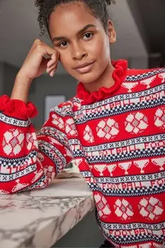 Пуловер с воротником Football Fairisle Next, красный