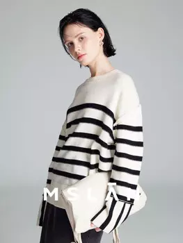 Пуловер шерстяной MSlan полосатый, кремовый