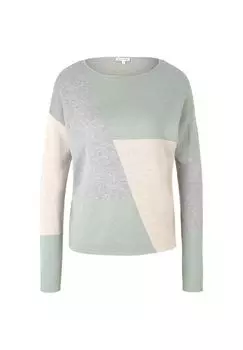 Пуловер TOM TAILOR, цвет Green Beige Grey Color Block