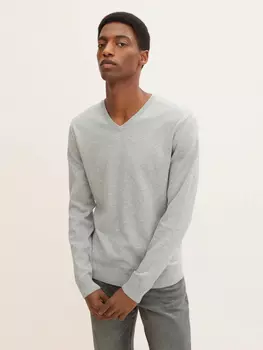 Пуловер Tom Tailor Dnner Feinstrick Basic V Ausschnitt Sweater, светло серый