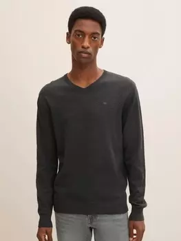 Пуловер Tom Tailor Dnner Feinstrick Basic V Ausschnitt Sweater, темно серый