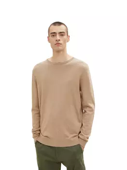 Пуловер Tom Tailor Feinstrick Basic Rundhals Sweater, коричневый