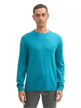Пуловер Tom Tailor Pullover BASIC CREWNECK KNIT, бирюзовый
